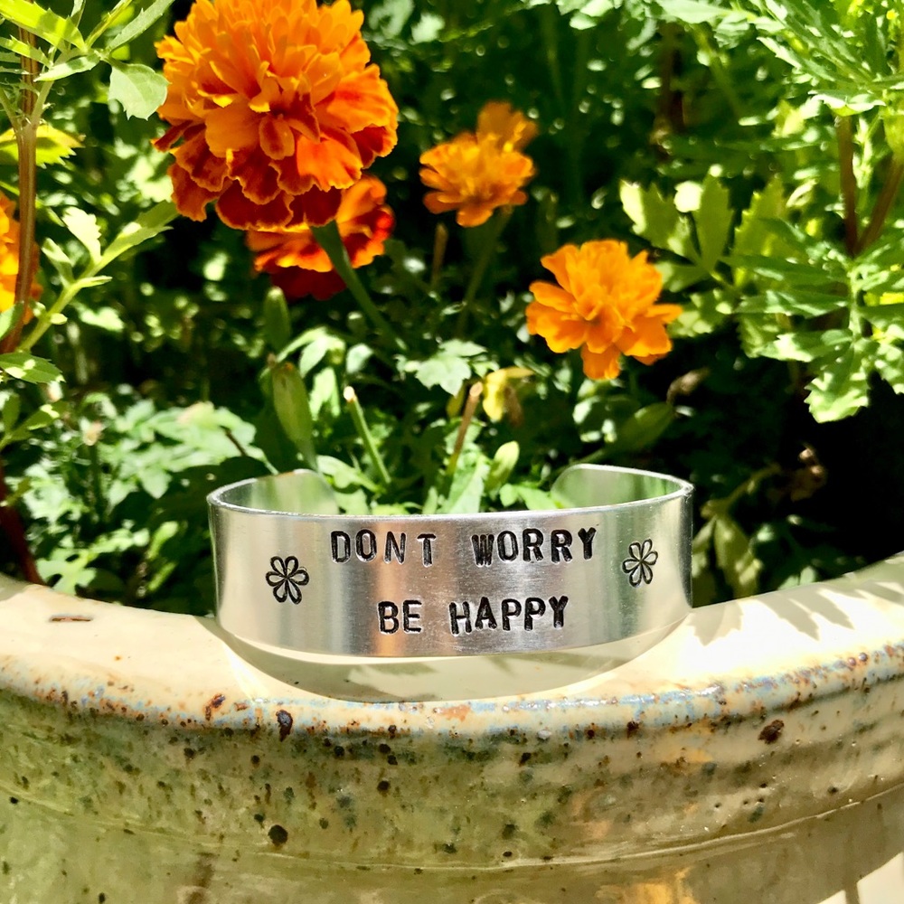 Hand stamped adjustable metal cuff bracelet